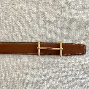 Hermes Belt Reversible Black / Tan with Gold H